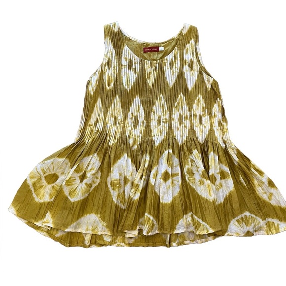 Bianco Levrin | 100% Silk Green Ikat Sleeveless Pintucked Blouse Small Artsy - Picture 3 of 11